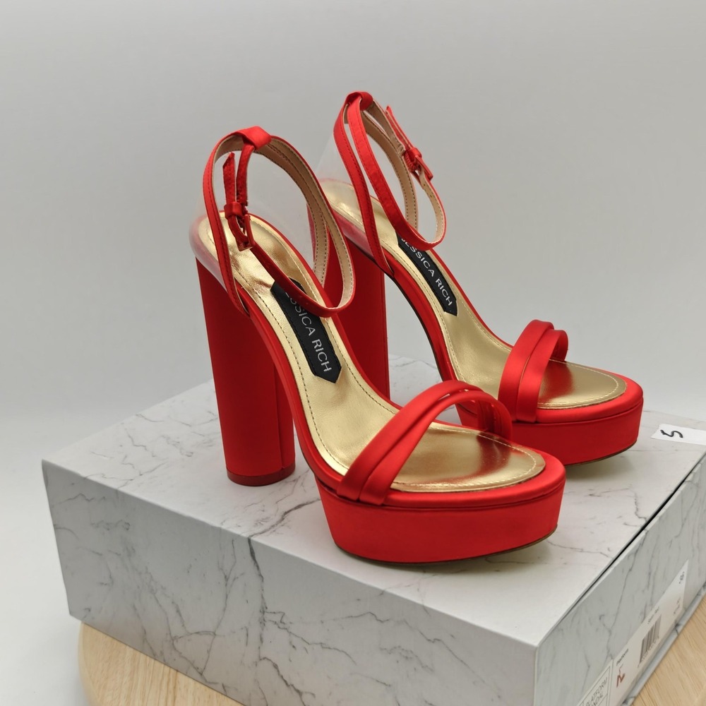 Jessica Rich Shoes Womens Size 6 Red Platform Sandals Block Heel Strappy New